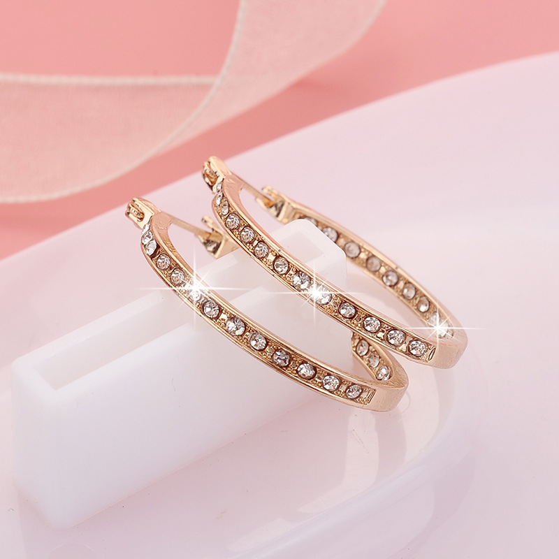 Fashion geometric shape circle Rhinestone ear buckle earrings