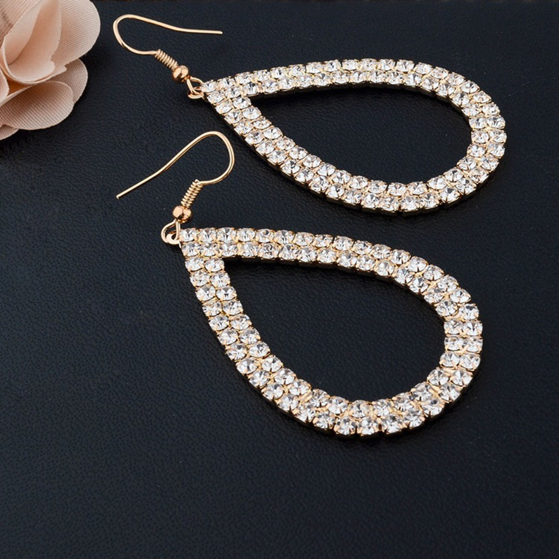 Fashion Rhinestone hollow Water Drop shape pendant Earrings