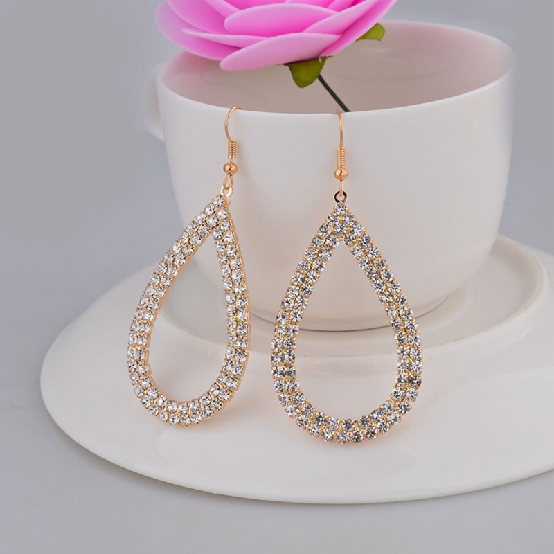 Fashion Rhinestone hollow Water Drop shape pendant Earrings