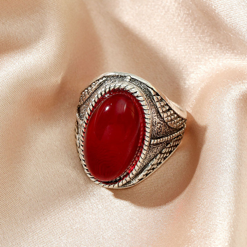 Retro Ethnic Style embrossed Oval Big Gem Ring