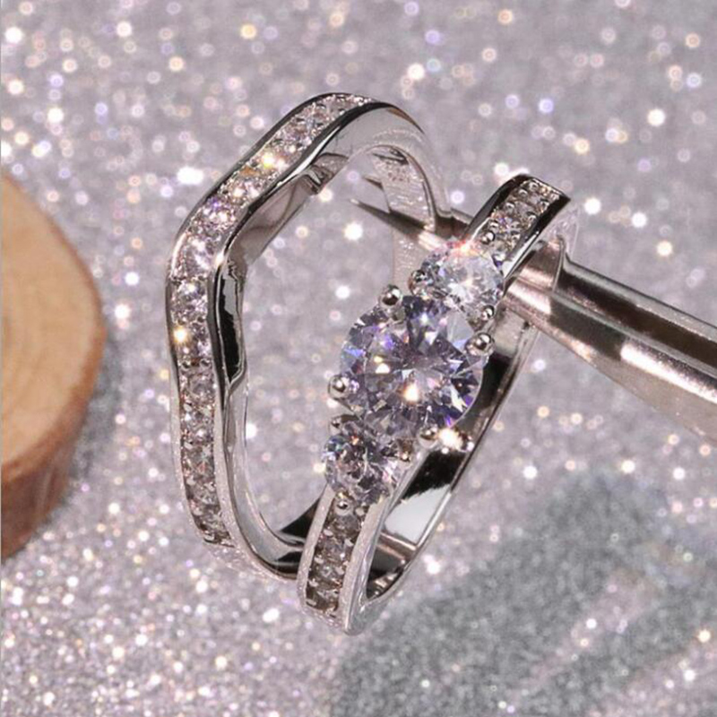 Fashion wave shape inlaid Rhinestone alloy Ring Set