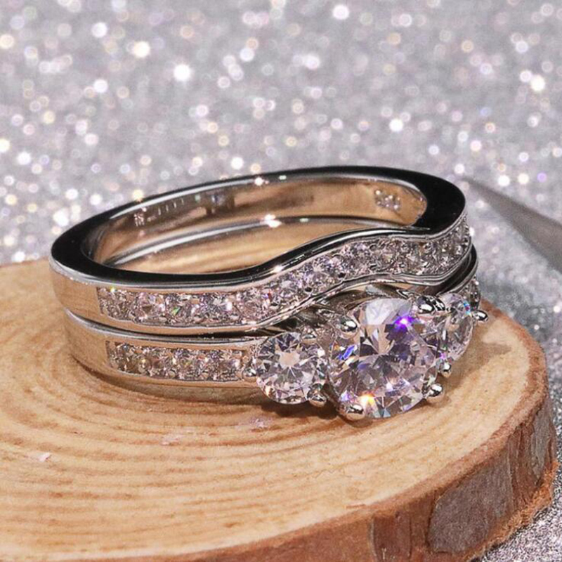 Fashion wave shape inlaid Rhinestone alloy Ring Set