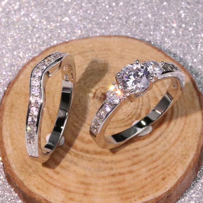 Fashion wave shape inlaid Rhinestone alloy Ring Set