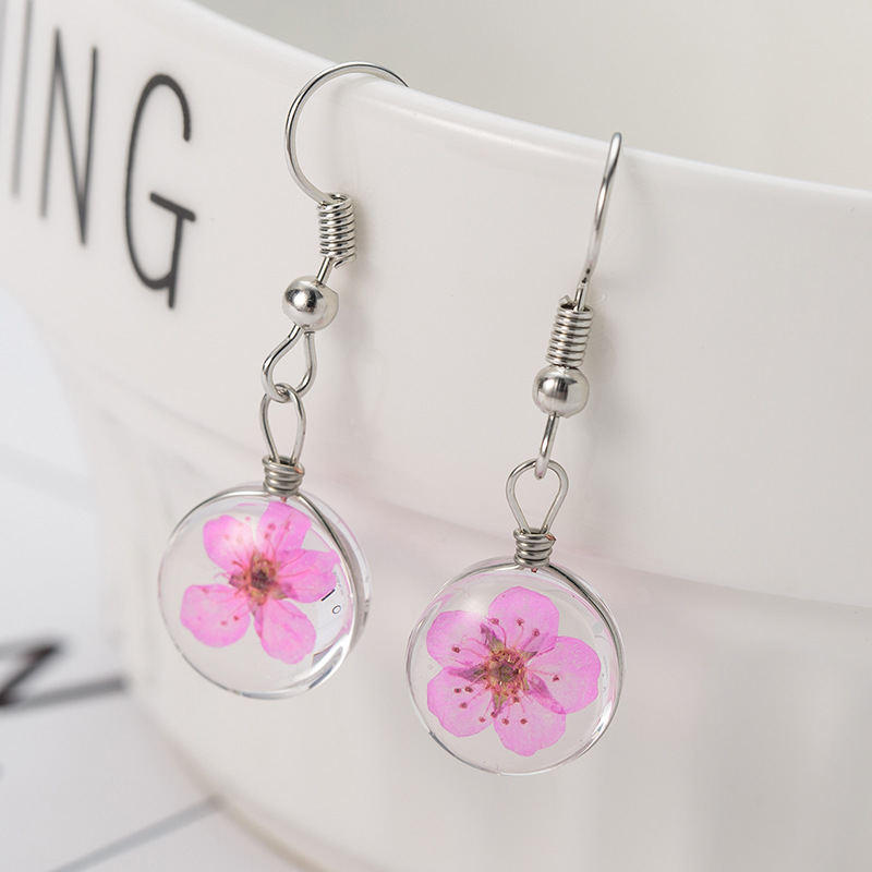 Summer Narcissus Clover Dandelion Dried Flower Pendant Earrings