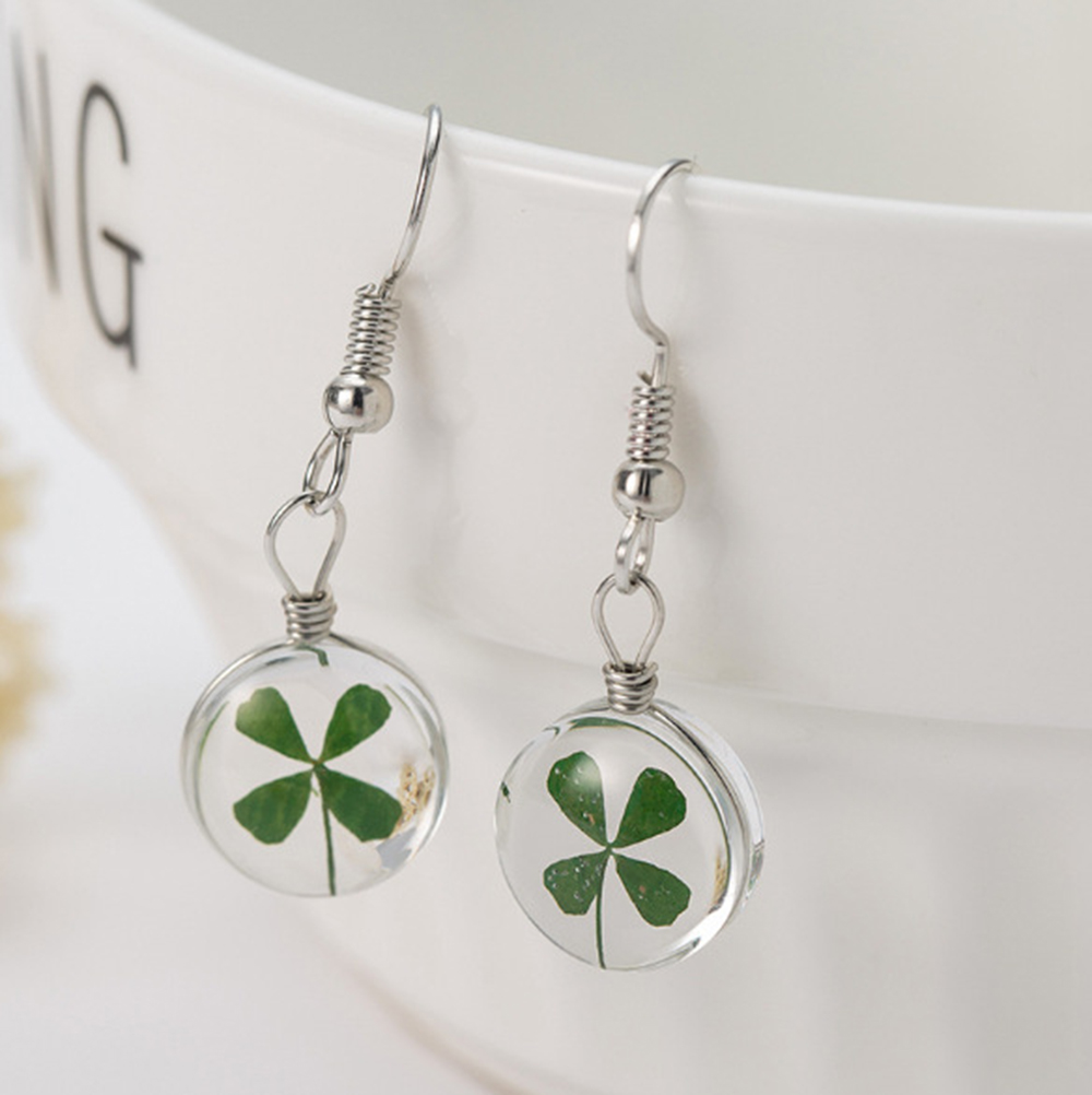 Summer Narcissus Clover Dandelion Dried Flower Pendant Earrings