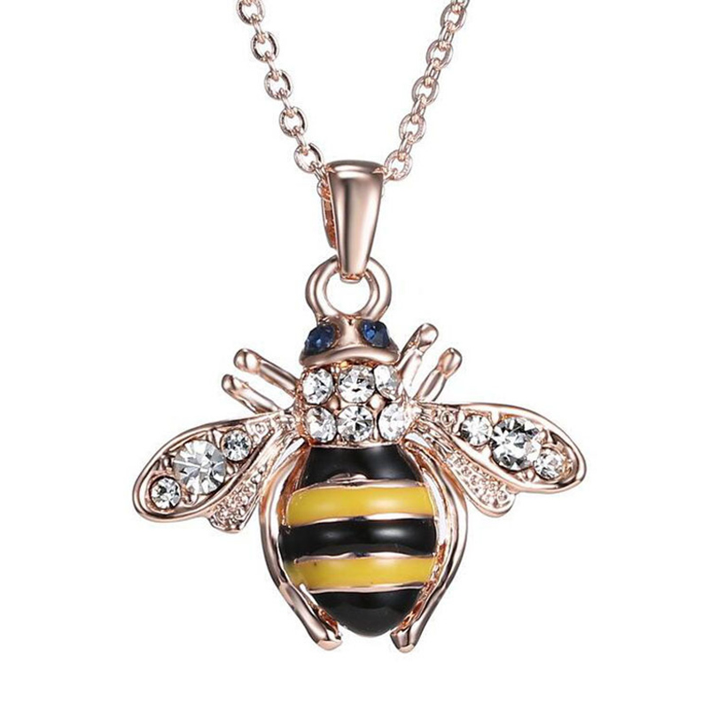 Fashion inlaid Rhinestone Dripping oil Bee pendant Necklace