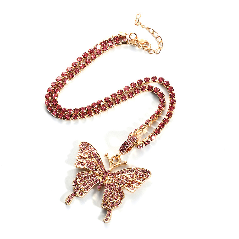 Fashion simple inlaid Rhinestone Butterfly pendant alloy Necklace