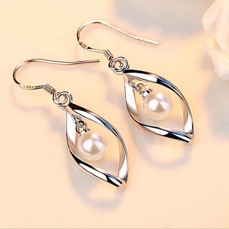 new Simple style Wavy Pearl Pendant alloy Earrings