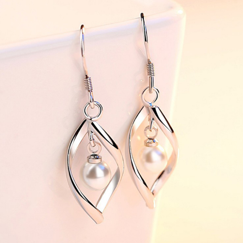 new Simple style Wavy Pearl Pendant alloy Earrings