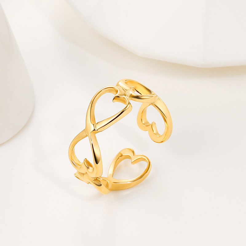 Fashion 14K Real Gold Female Non-Fading Open-End Adjustable Titanium Steel Ring