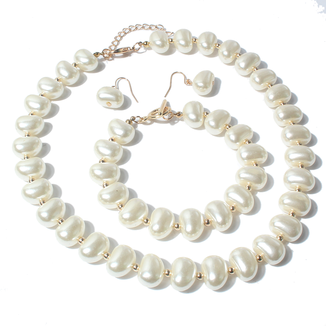 Fashion Pearl Necklace Earrings Bracelet Three-Piece Suit Simple Female