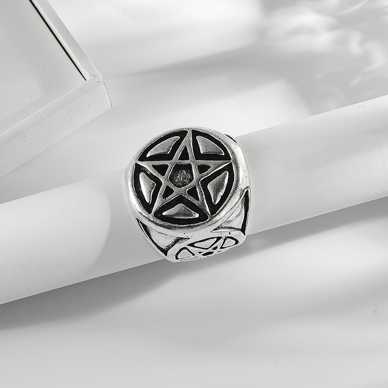 Fashion Retro Pentagram Star pattern embrossed alloy Ring