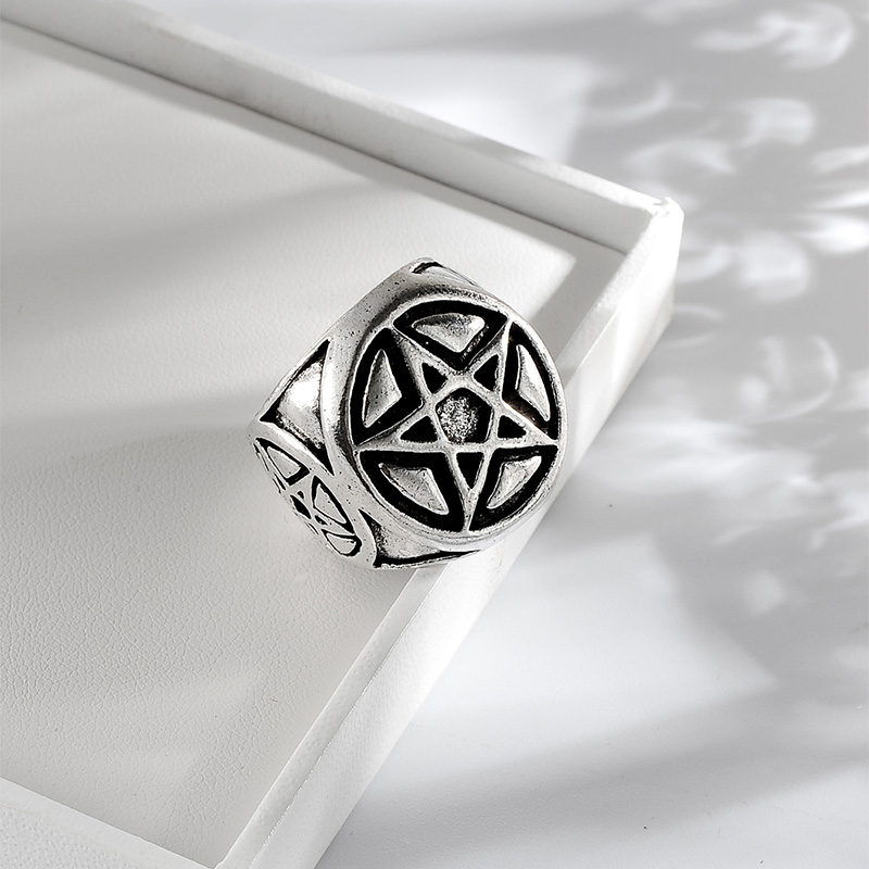 Fashion Retro Pentagram Star pattern embrossed alloy Ring