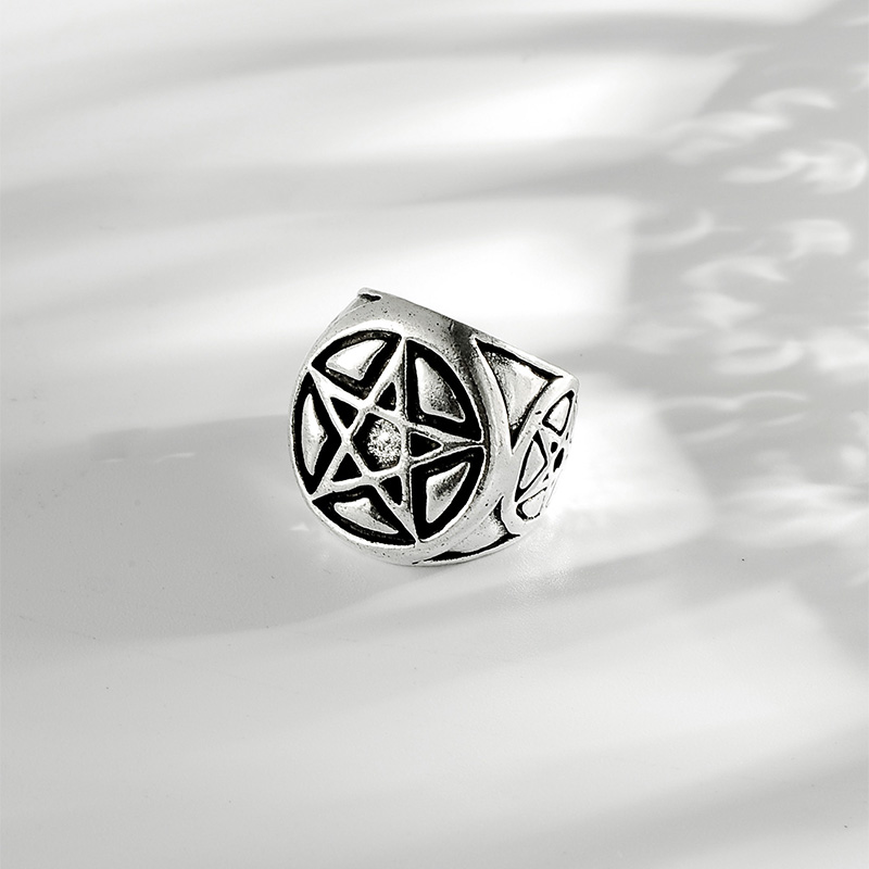 Fashion Retro Pentagram Star pattern embrossed alloy Ring