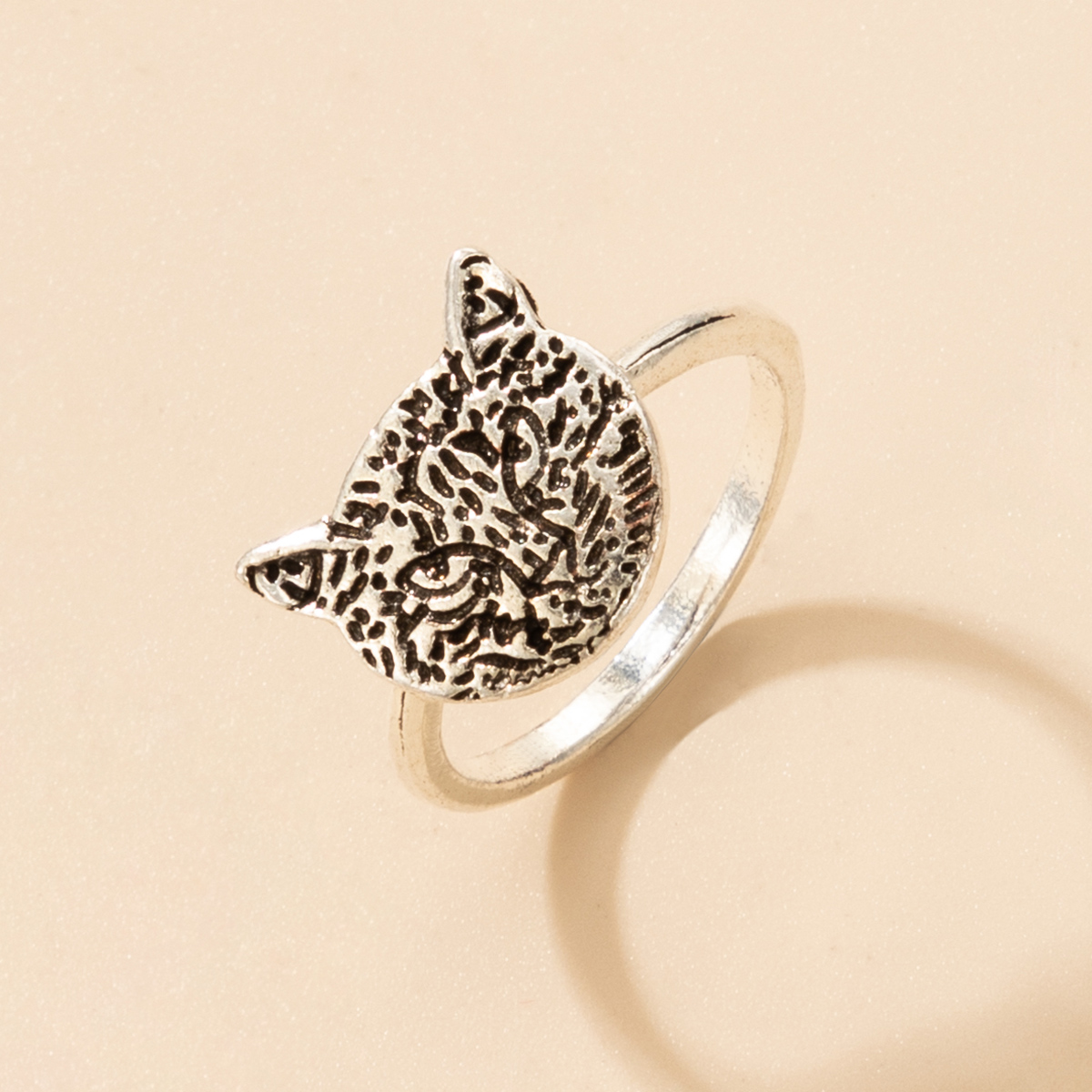 Europe and America Cross Border Personality Trend New Single Ring Leopard Geometric Retro Silver Bos