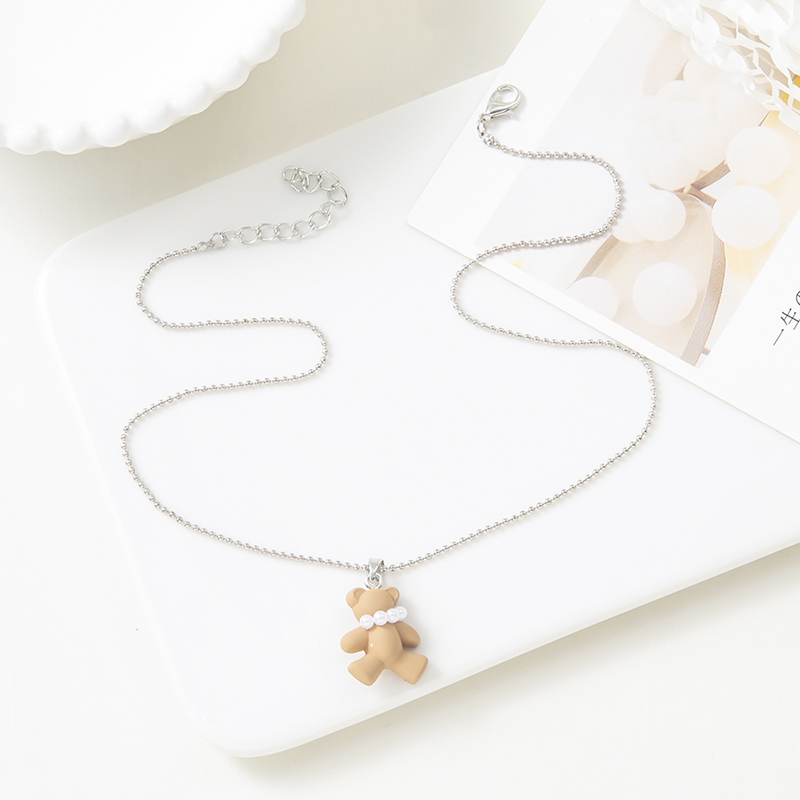 Fashion Cute Cartoon Bear Pearl Pendant Heart Clavicle Chain Necklace