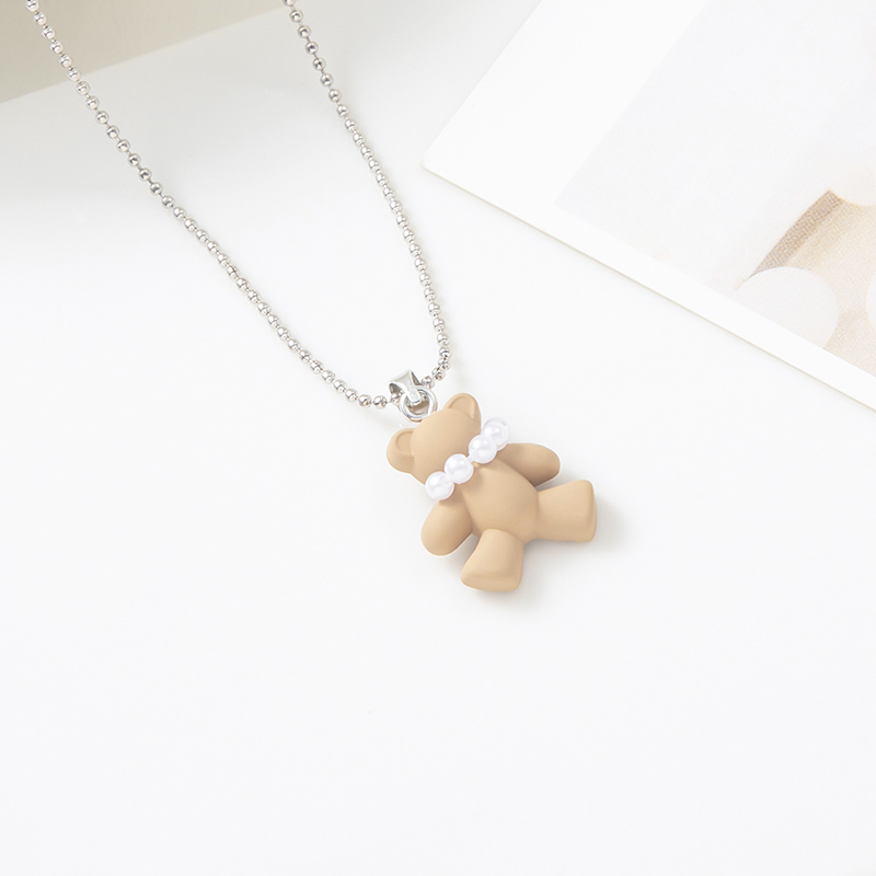 Fashion Cute Cartoon Bear Pearl Pendant Heart Clavicle Chain Necklace