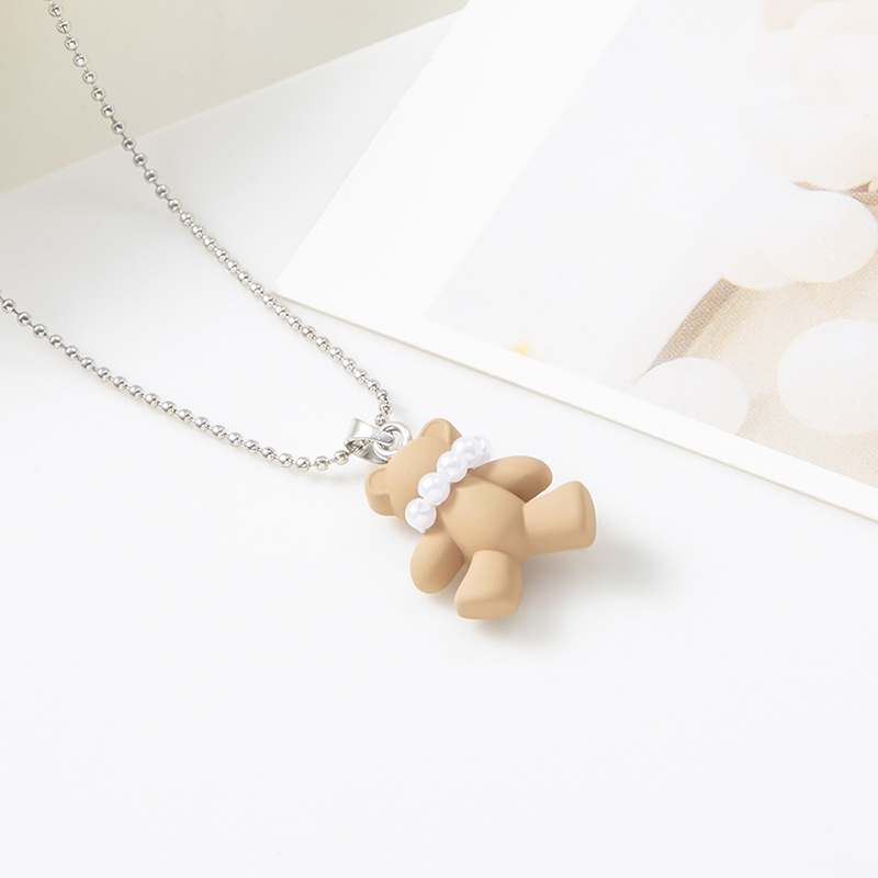 Fashion Cute Cartoon Bear Pearl Pendant Heart Clavicle Chain Necklace