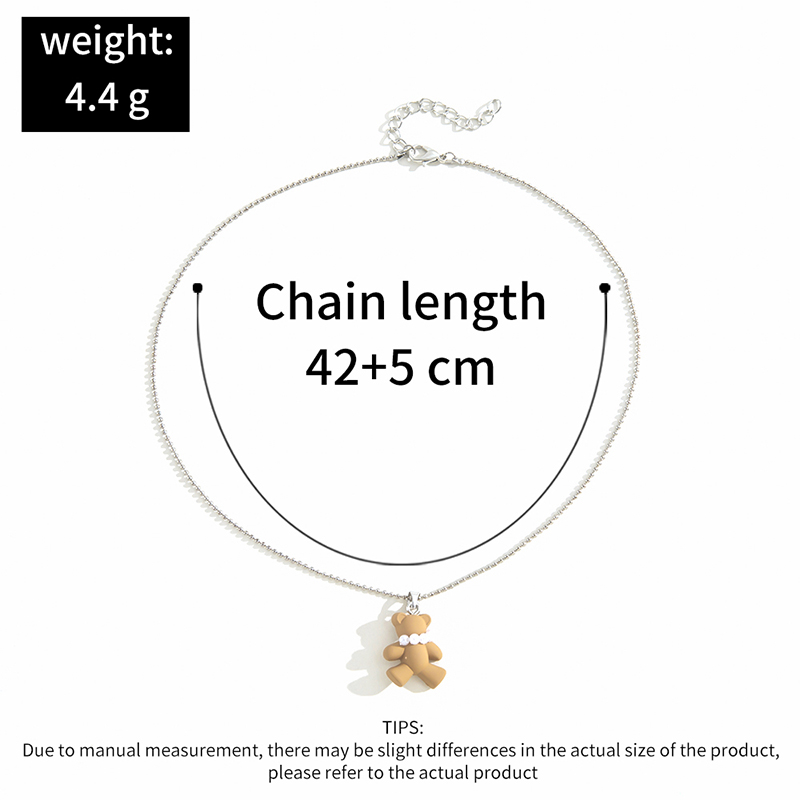 Fashion Cute Cartoon Bear Pearl Pendant Heart Clavicle Chain Necklace