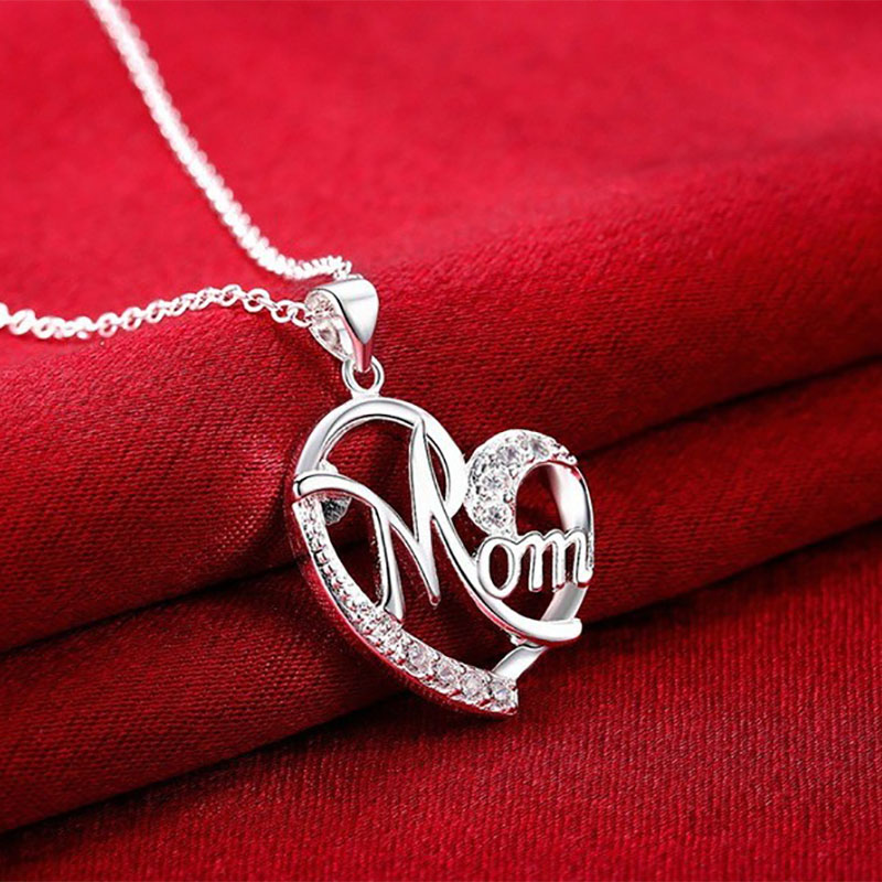 fashion Heart Shape Letter Mom pendant Clavicle Chain Necklace