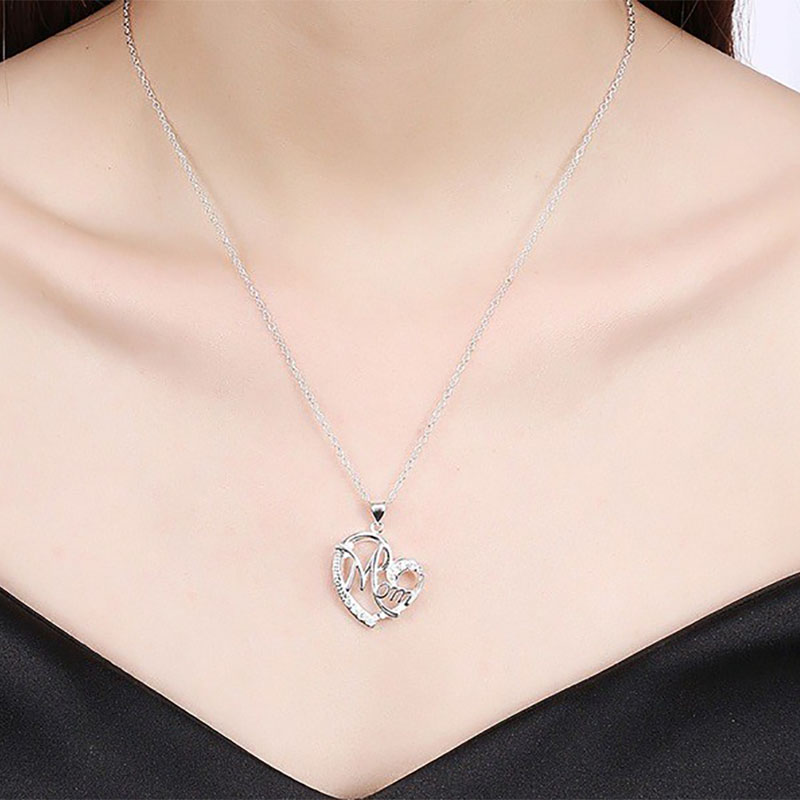 fashion Heart Shape Letter Mom pendant Clavicle Chain Necklace