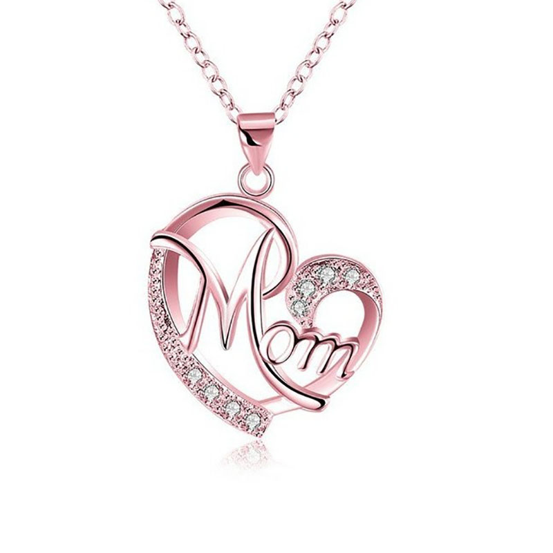 fashion Heart Shape Letter Mom pendant Clavicle Chain Necklace