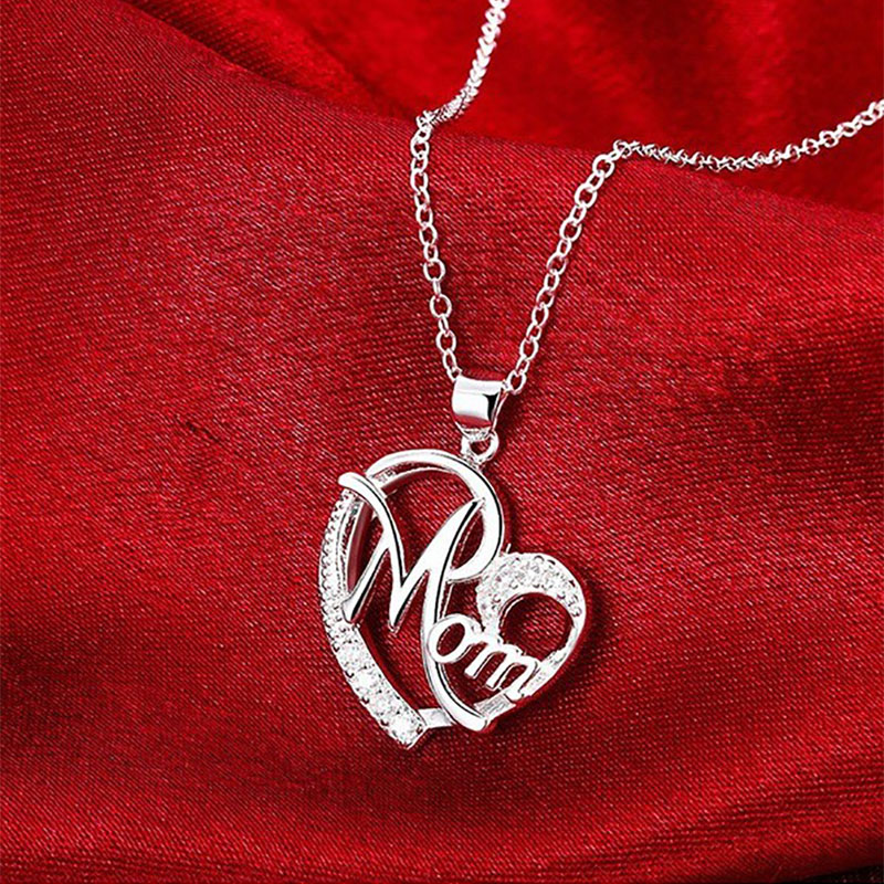 fashion Heart Shape Letter Mom pendant Clavicle Chain Necklace