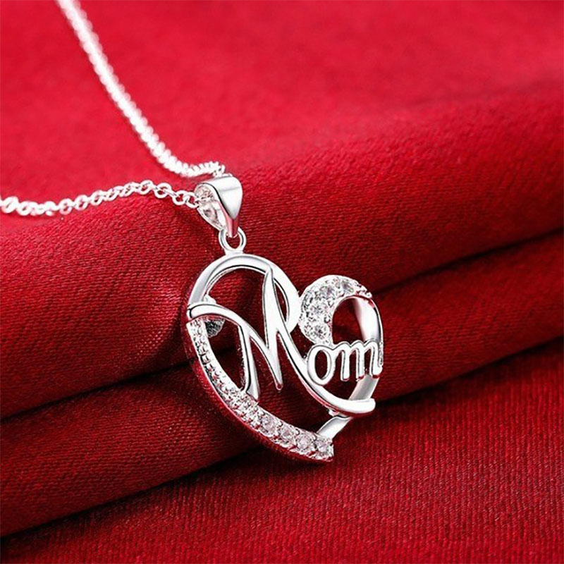 fashion Heart Shape Letter Mom pendant Clavicle Chain Necklace