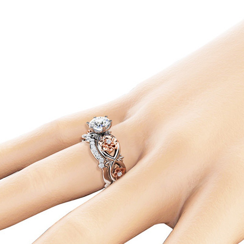 Fashion Simple Crystal Zircon Geometric Rose Flower Alloy Ring