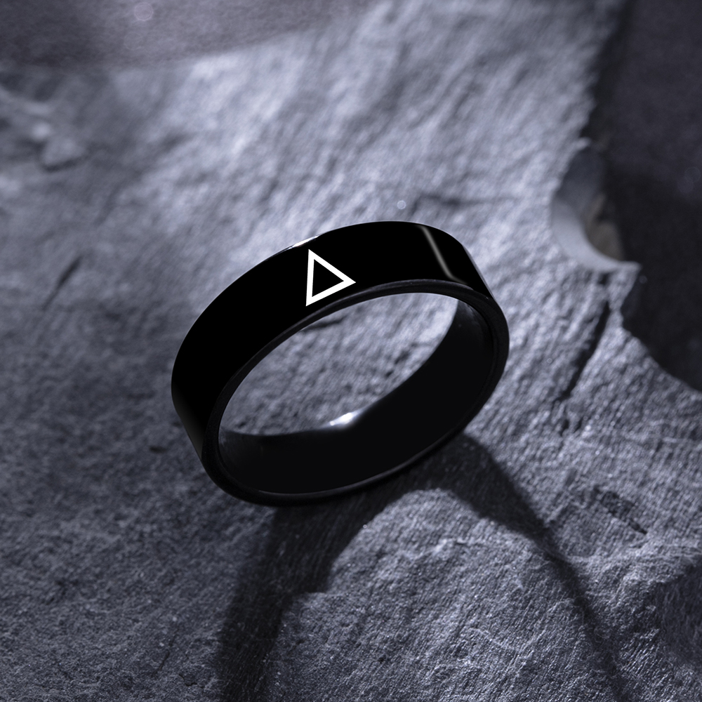 Fashion Simple Black Stainless Steel Menu0027s Triangle Icon Ring