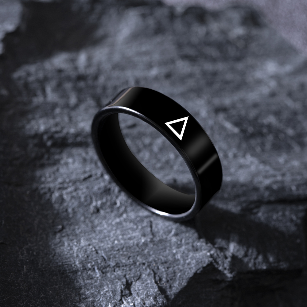 Fashion Simple Black Stainless Steel Menu0027s Triangle Icon Ring