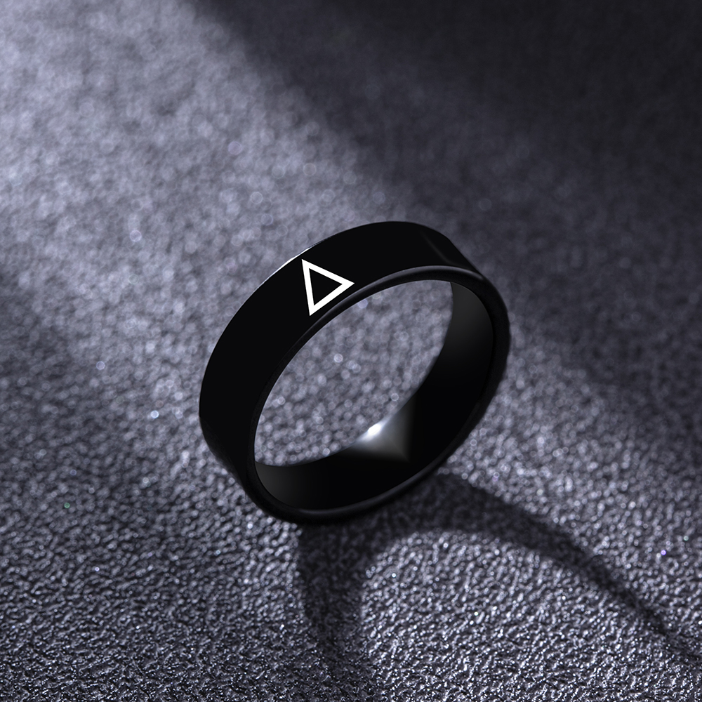 Fashion Simple Black Stainless Steel Menu0027s Triangle Icon Ring