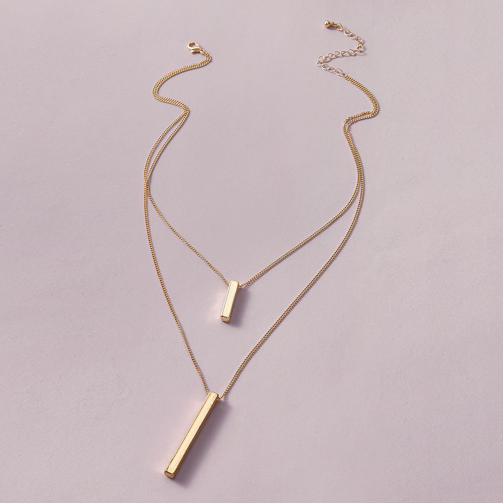 Simple Fashion Double-layer Geometric Rectangle Alloy Necklace