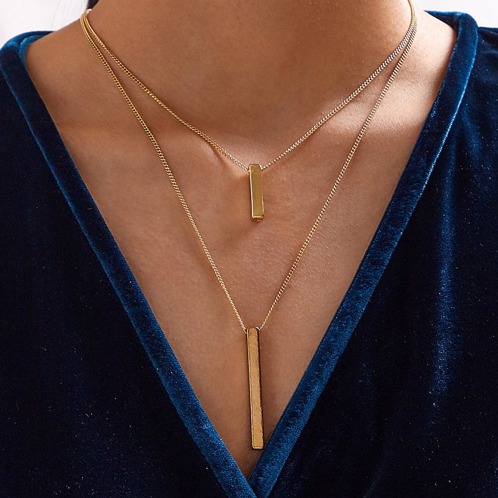 Simple Fashion Double-layer Geometric Rectangle Alloy Necklace