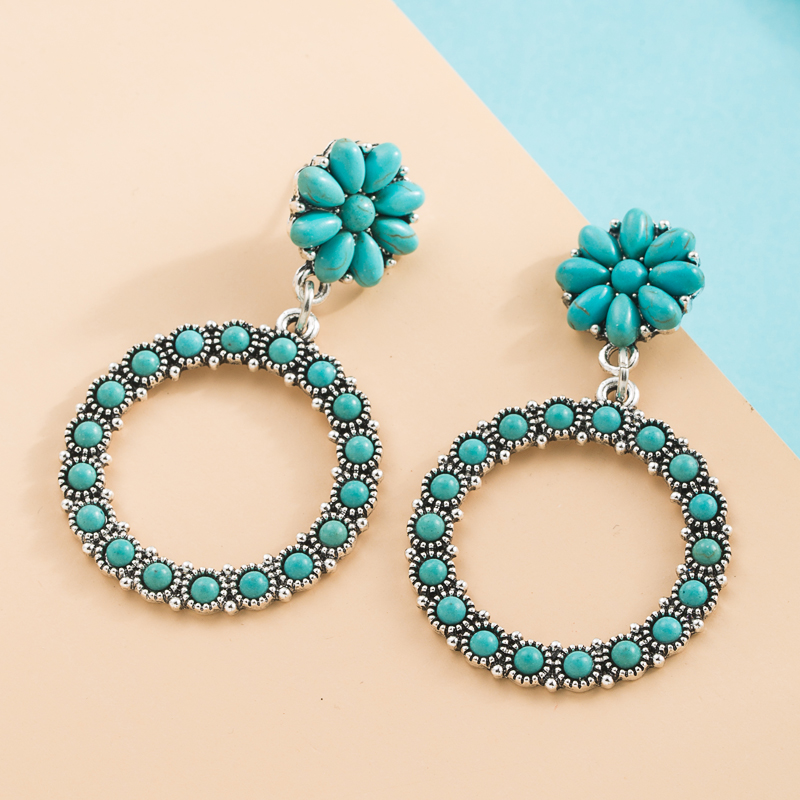 Womenu0027S Vintage Style Fashion Geometric Alloy Earrings Inlaid Turquoise Alloy Turquoise Hoop Ear