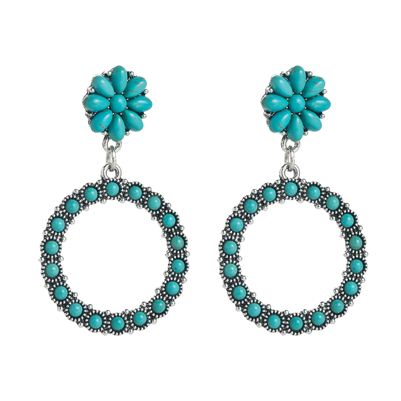 Womenu0027S Vintage Style Fashion Geometric Alloy Earrings Inlaid Turquoise Alloy Turquoise Hoop Ear