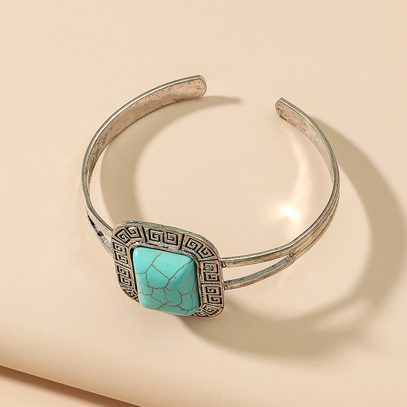 Fashion Simple Geometric Square Turquoise Open-Ended Bracelet