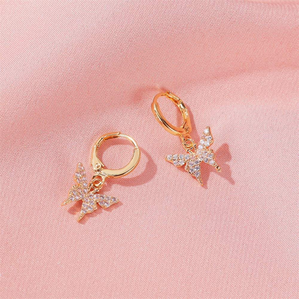 Fashion New Rhinestone Small Butterfly Ear Clip Simple Copper