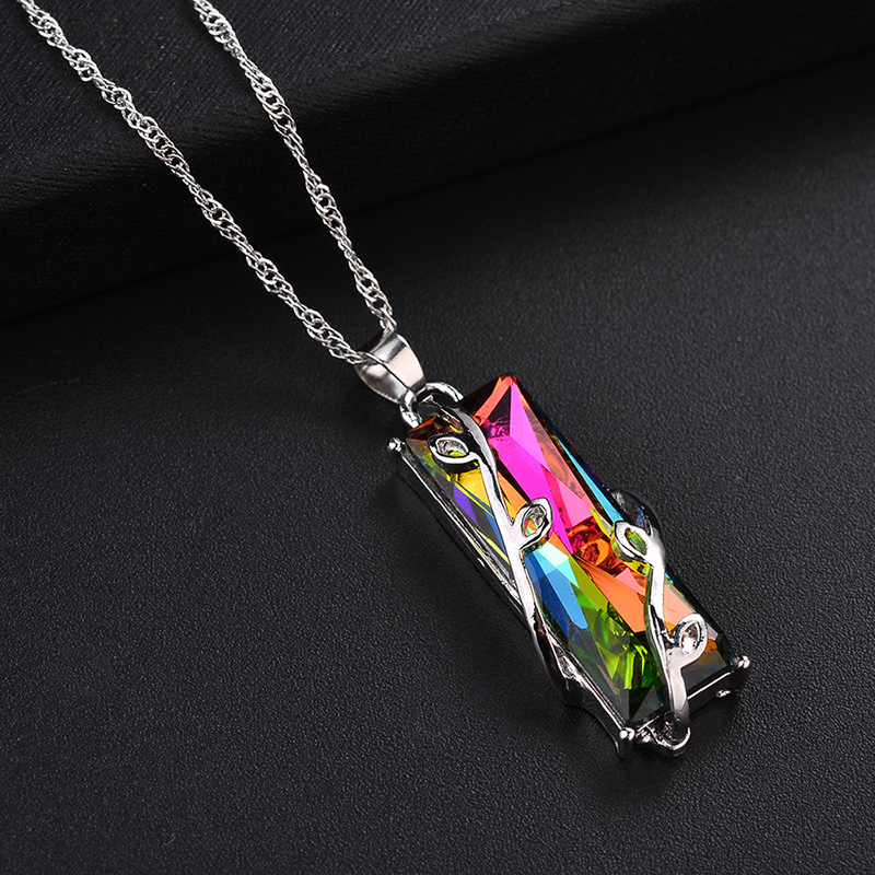 Fashion Colorful Crystal square leaf pendant alloy Necklace