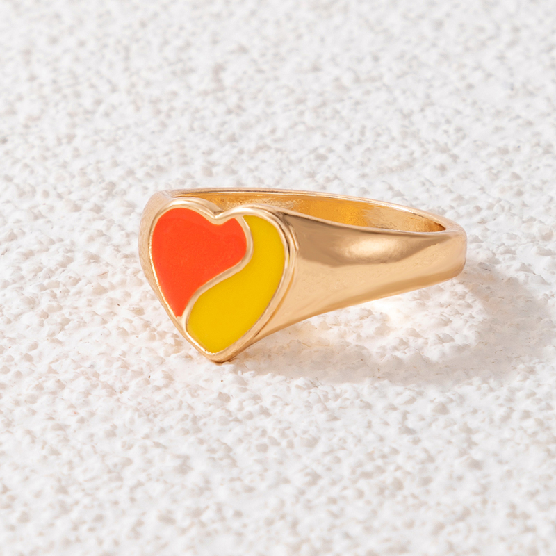 Fashion Jewelry Colorful Oil Letter Alloy Rainbow Heart Shaped Single Ring