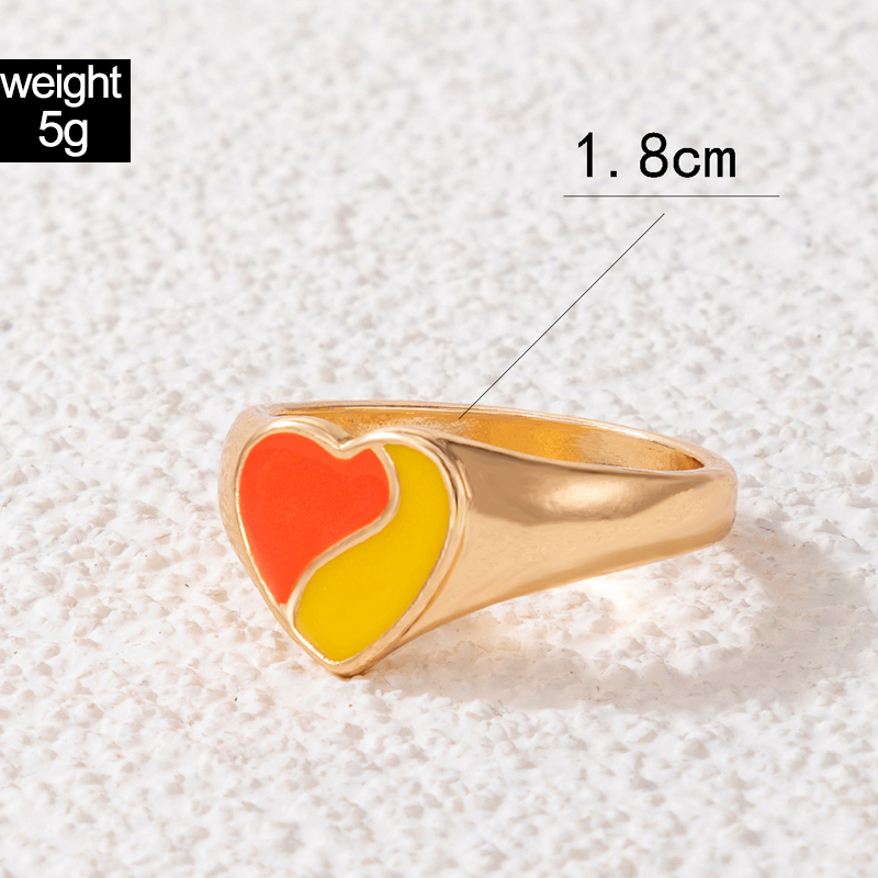 Fashion Jewelry Colorful Oil Letter Alloy Rainbow Heart Shaped Single Ring