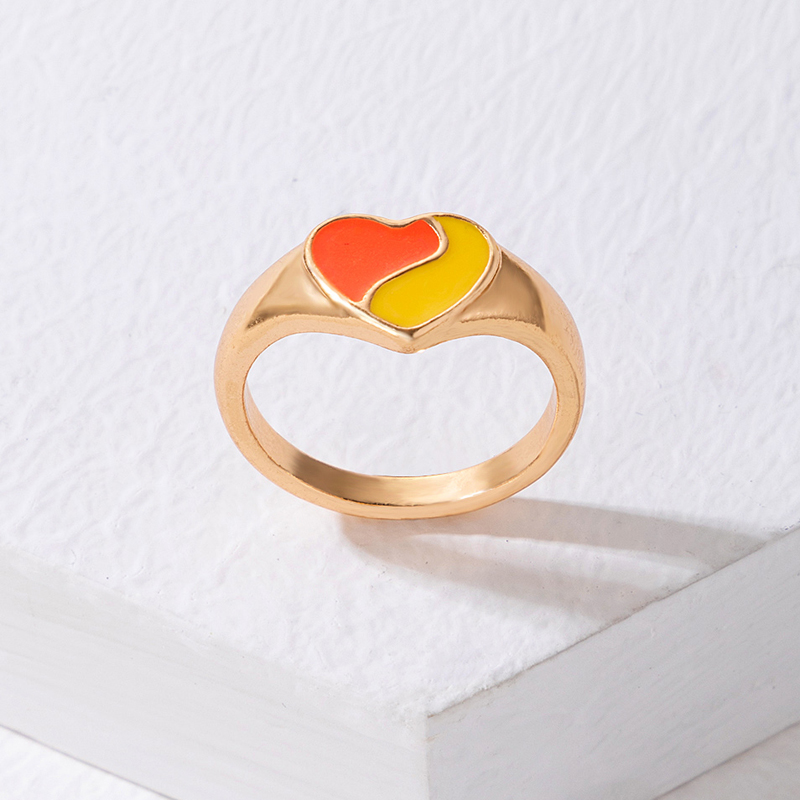 Fashion Jewelry Colorful Oil Letter Alloy Rainbow Heart Shaped Single Ring