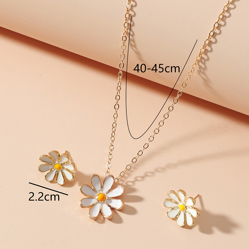 Fashion Oil Dripping Chrysanthemum Pendant Daisy Flower Necklace earrings Set