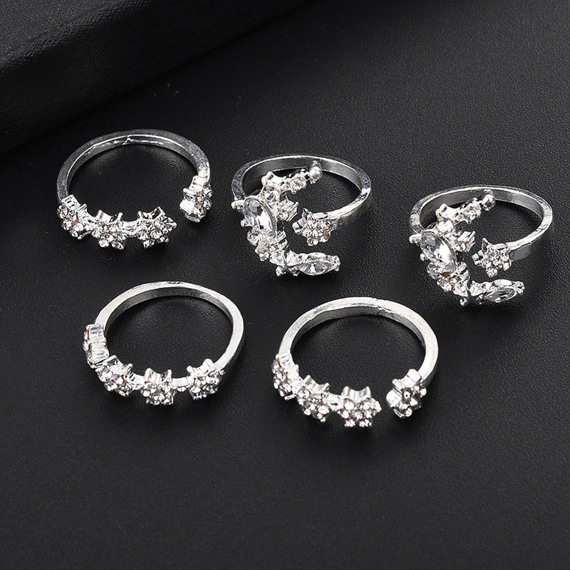 Fashion simple style inlaid Rhinestone Star Moon adjustable Ring Set