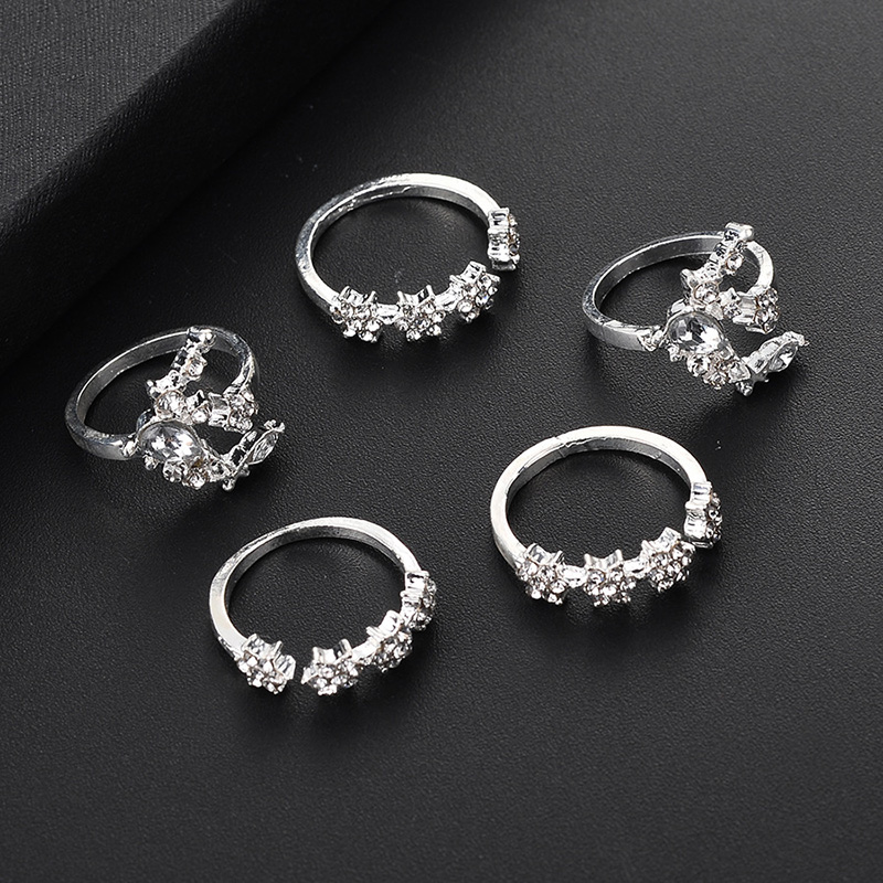 Fashion simple style inlaid Rhinestone Star Moon adjustable Ring Set