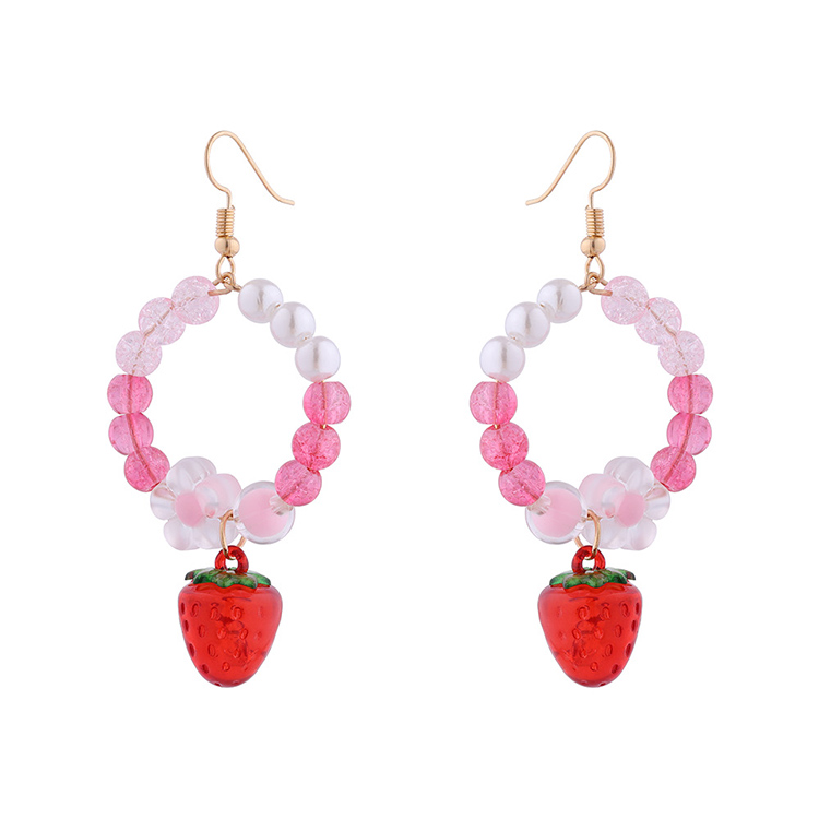 Fashion Simple Cute Creative Resin Strawberry Pearl Glass Bead Earring