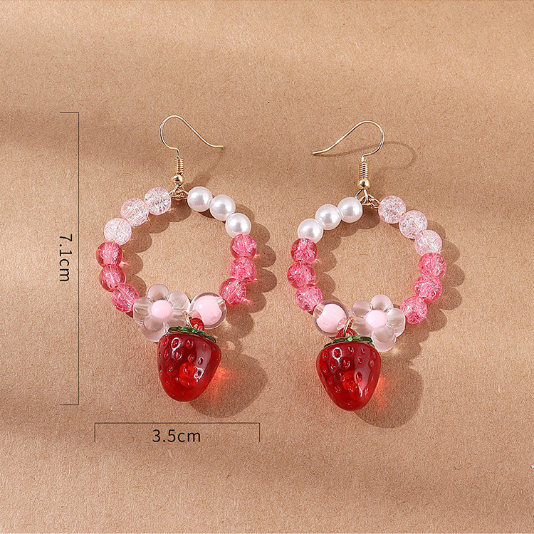 Fashion Simple Cute Creative Resin Strawberry Pearl Glass Bead Earring