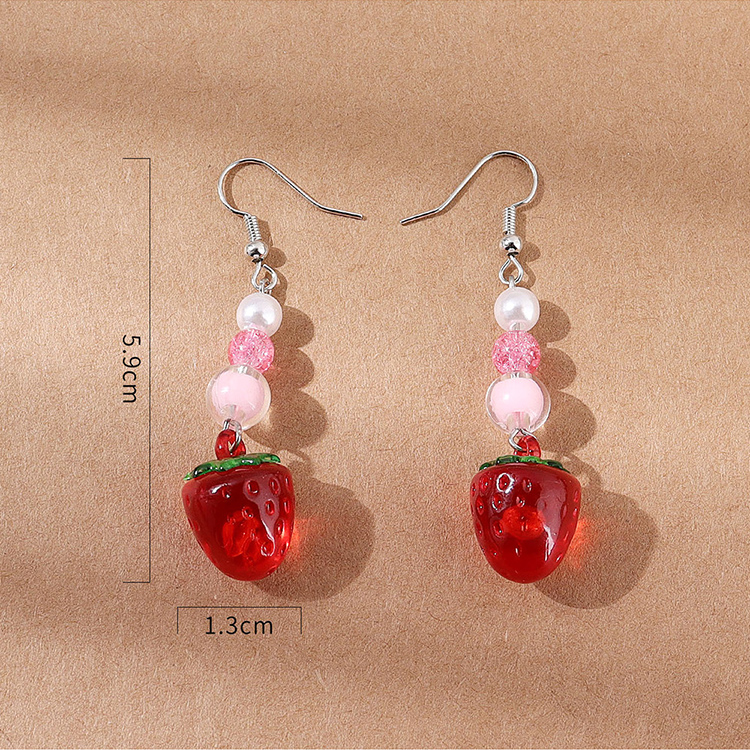 Fashion Fresh Vintage Pearl Cute Resin Strawberry Glass Earrings