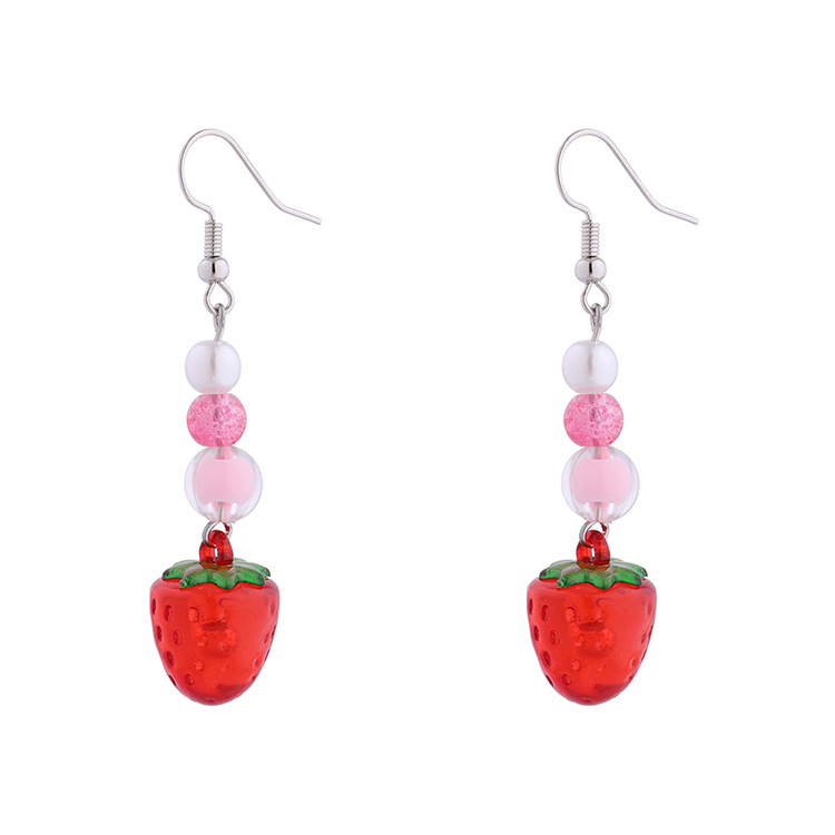 Fashion Fresh Vintage Pearl Cute Resin Strawberry Glass Earrings