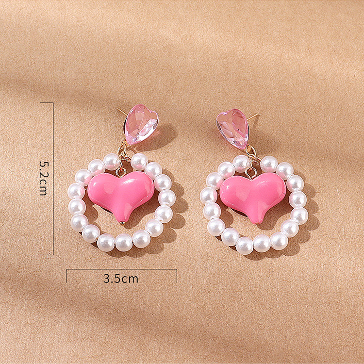 Fashion Retro Cute Creative Pearl Heart Shaped Beaded Earrings